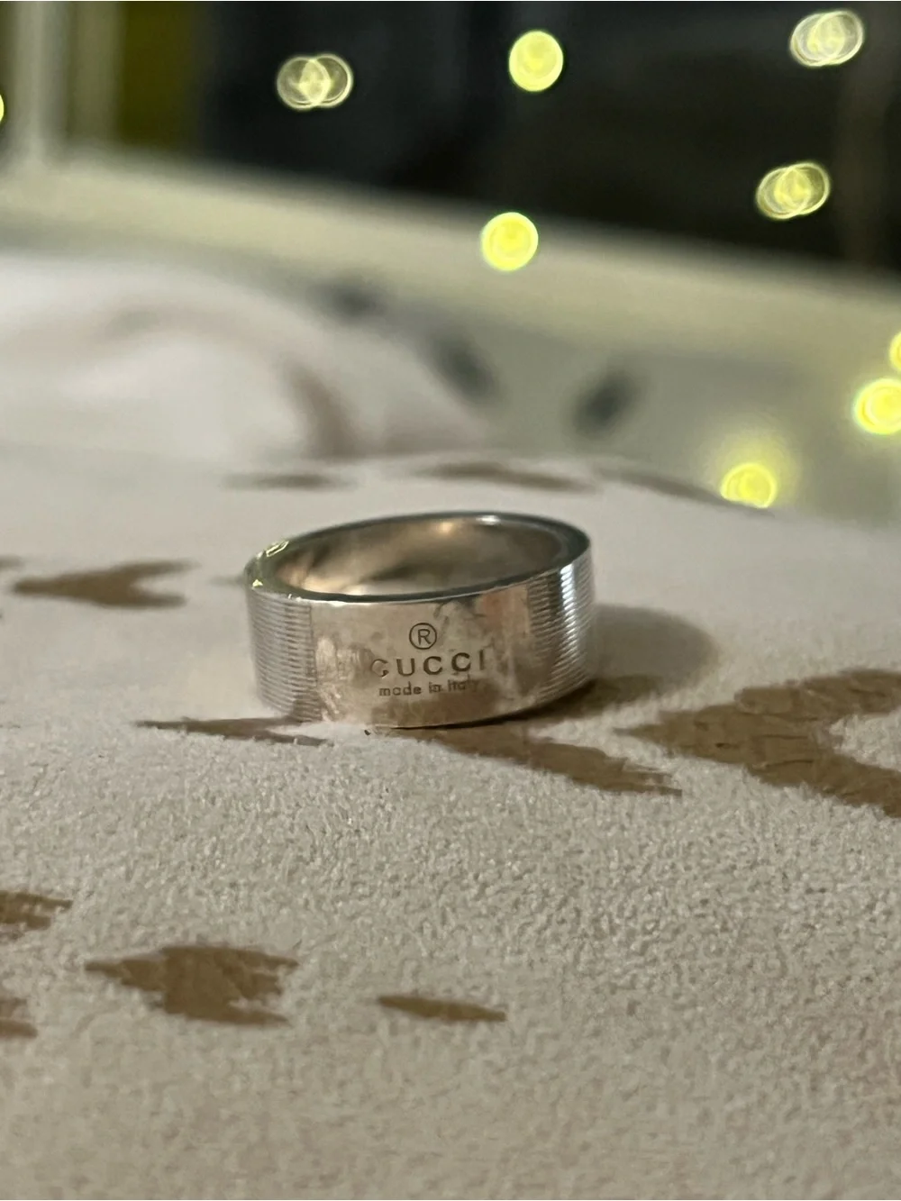 Gucci Silver Engraved Logo Band Ring